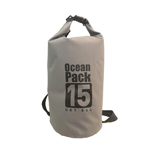 Ocean Pack Bolsa de natación, mochila impermeable para kayak Boat, canotaje, pesca, rafting, natación, snowboard, esquí, mochila impermeable, bolsa de 15 L, gris