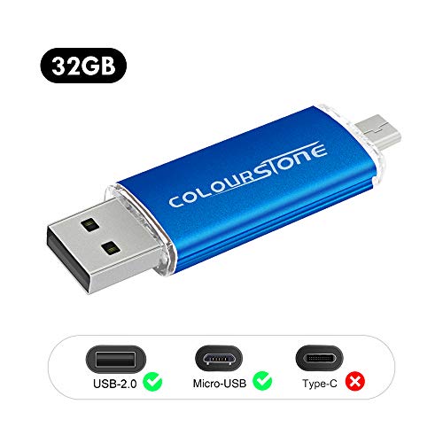 OTGMemoria USB 2.0, Colourstone 32GB Pendrive del Puerto Dual Compatible con Samsung Huawei Smartphones y Tablets Memoria Externa, Azul