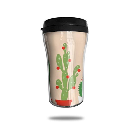 OUYouDeFangA - Taza de café con diseño de cactus en el desierto de Navidad, taza de café portátil con impresión 3D, taza de té, vasos de agua aislados para beber con tapa, 250 ml