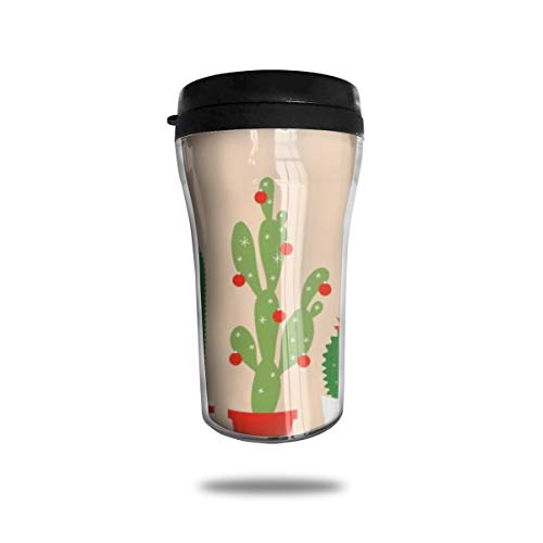 OUYouDeFangA - Taza de café con diseño de cactus en el desierto de Navidad, taza de café portátil con impresión 3D, taza de té, vasos de agua aislados para beber con tapa, 250 ml OUYouDeFangA - Taza de café con diseño de cactus en el desierto de Navidad, taza de café portátil con impresión 3D, taza de té, vasos de agua aislados para beber con tapa, 250 ml