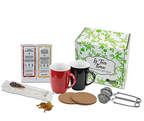 Pack Love Cup B (Is Tea Time) para Disfrutar y Regalar. Incluye: Infusiones (2x50 gramos), Tazas (2), Infusores (2), Posavasos de Corcho (2), Palitos de Azúcar (2)