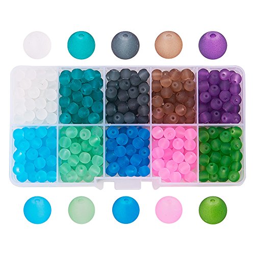 PandaHall - 1 caja de 250 cuentas/perlas de vidrio redondas de 8 mm de diámetro para bisutería. Colores surtidos. Orificio:1,3 ~ 1,6 mm. Cada caja contiene aprox. 250 unidades