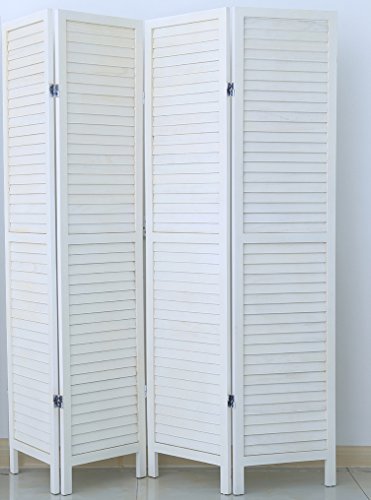 PEGANE Biombo persiana de Madera de 4 Paneles, Colorido con Blanco Barnizado - Dim : A 170 x A 160 cm