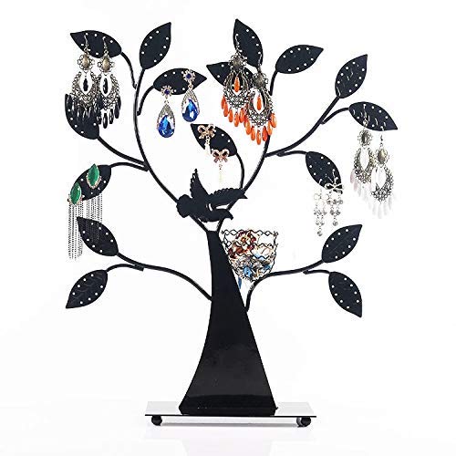 Pendant Joyero para joyas, árbol de bronce, nido de pájaros, 64 pares de pendientes, pulseras, collares, organizador de joyas (color: negro, tamaño: 46 x 35,5 cm), tamaño: 46 x 35,5 c
