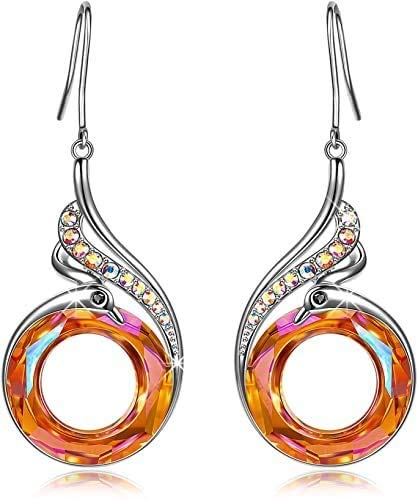 Pendientes mujer largos brillantes forma de gota con Toallita limpia metales,Aretes largos de mujer,Ave Fenix,Cristal color Plata,tonos anaranjado y morado,incluida caja para regalos (naranja Azufre) Pendientes mujer largos brillantes forma de gota con Toallita limpia metales,Aretes largos de mujer,Ave Fenix,Cristal color Plata,tonos anaranjado y morado,incluida caja para regalos (naranja Azufre)