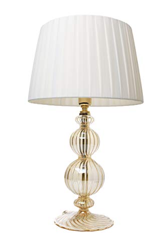 Planetes: lámpara de mesita de noche elegante de cristal soplado con pantalla de color marfil hecha a mano y acabados en oro de 24 quilates Planetes: lámpara de mesita de noche elegante de cristal soplado con pantalla de color marfil hecha a mano y acabados en oro de 24 quilates