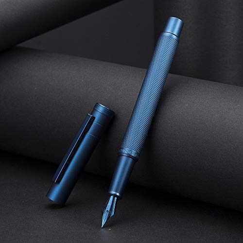 Pluma estilográfica Hongdiana de Bosque Azul Oscuro con Punta Fina de Diseño Clásico con Convertidor y Estuche de Metal