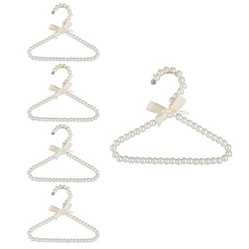 POFET - Perchas de ropa con cuentas de perlas de imitación para niños con lazo y lazo de color blanco