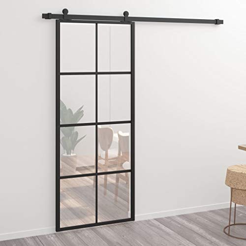 Puerta corredera de aluminio y vidrio ESG 76x205 cm negro Puerta corredera de aluminio y vidrio ESG 76x205 cm negro