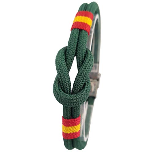 Pulsera nudo náutico Verde Guardia Civil. Bandera de España. Cierre de acero. Medida: 20-21 cm.