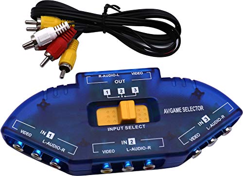QiCheng&LYS Divisor de cincha con Audio de 3 vías, Caja de conmutación RCA de Video + Cable de cincha, Divisor de Puerto de 3 vías Caja de conmutación RCA AV (3 Puertos)