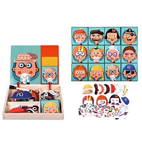 Queta Puzzles de Madera, Kit de Rompecabezas Ilustrativas y Cognitivas para Niños, Juguetes de Educación Temprana con Tablero de Dibujo de Doble Cara para Niños de 3 a 5 Años (Tipo-2)