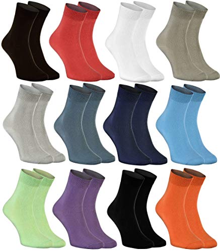 Rainbow Socks - Hombre Mujer Calcetines Clasicos de Algodón - 12 Pares - Marron Rojo Blanco Beige Gris Jeans Azul Marine Azul Verde Purpura Negro Naranja - Talla 36-38