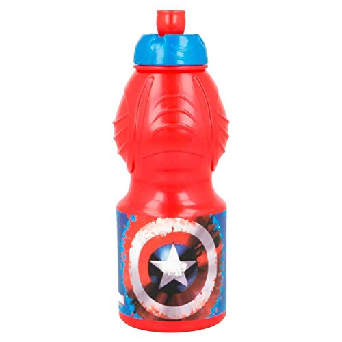 Rainbowfun.de Capitan América Botella para Beber, 400ML, Roja, Azul, Marvel Avengers