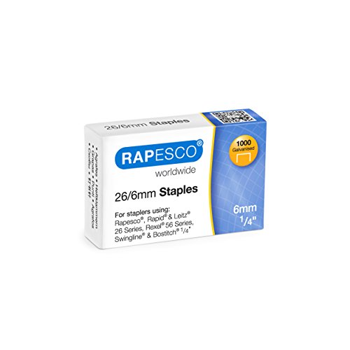 Rapesco 581327 Grapas - Caja de 1000 grapas 26/6 mm, uso standard en la mayoría de grapadoras, Metalizado