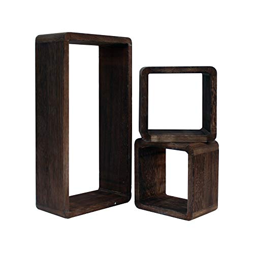 Rebecca Mobili Set 3 Pz Estantería de Pared 2 Cuadrados 1 Cubo Madera Paulownia Marrón Oscuro Estilo Moderno Decoración Hogar (Cod. RE6302)