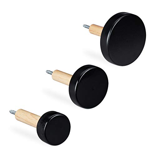 Relaxdays Juego de 3 ganchos de pared, diseño de lunares, redondos, para atornillar, madera, diámetro: 4, 6 y 8 cm, color negro y natural Relaxdays Juego de 3 ganchos de pared, diseño de lunares, redondos, para atornillar, madera, diámetro: 4, 6 y 8 cm, color negro y natural