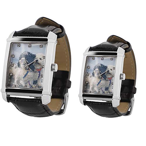 Reloj de Pulsera de Fotos Alskafashion Personalizado para Parejas Reloj de día de Padres de Grabado Analógico Correa de Cuero Negro/Marrón Reloj para Mujers Regalo(1 par) (30mm, Negro)