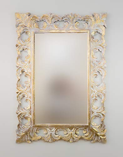 Rococo Espejo Decorativo de Madera Colonial Classic de 70x100cm en Blanco y Pan de Oro Rococo Espejo Decorativo de Madera Colonial Classic de 70x100cm en Blanco y Pan de Oro