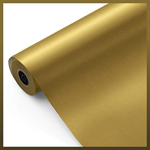 Rollo papel de regalo KRAFT ORO, Verjurado Dorado, 1ª calidad • Bobina 31cm x 50m • Ideal para: Tiendas Negocios Comercios Navidad Cumpleaños Bodas Envolver regalos Decoración grande [FP Fiesta Paper]