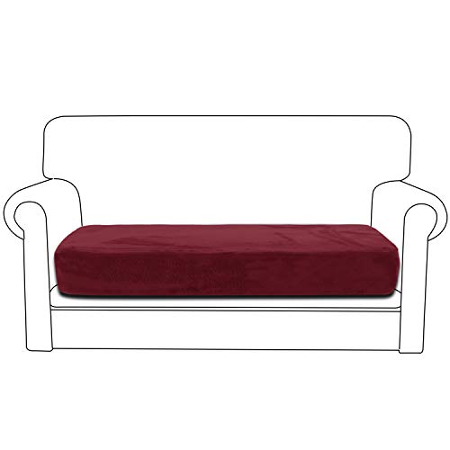 Rose Home Fashion Funda acolchada para sofá de 2 plazas, 1 pieza elástica de sofá, terciopelo óptico, adecuada para cojines de asiento, color rojo vino