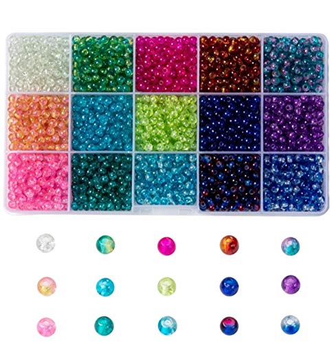 Sadingo Juego de perlas de cristal craqueladas de 6 mm, 1 caja con aprox. 1000 cuentas para pulsera de colores, 15 colores