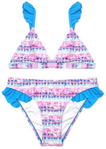 SHEKINI NiñA 2 Piezas TriáNgulo Cenefa Bikini Traje De BañO Cintura Baja Parte Inferior del Bikini Lindo Traje De BañO Floral Rosa Hawaii Bikini Playa (Cielo Azul, 12-14 Años)