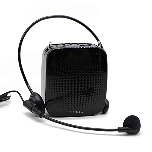 SHIDU Amplificador de voz 15W para micrófono, ultraligero, sistema de PA con altavoz, micrófono recargable, compatible con tarjeta USB/TF/Aux, sonido súper claro para Profesor/cantar/parkinson, etc.