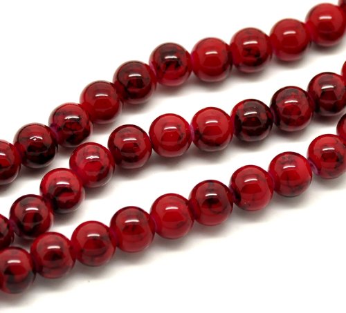 SiAura Material ® - 1 cordón de perlas de cristal rojo y negro, diámetro 8 mm, aprox. 105 unidades.