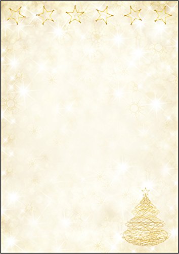 SIGEL DP083 Papel navideño, árbol y estrellas de Navidad, 21 x 29,7 cm, 90g/m², amarillo y dorado, 100 hojas