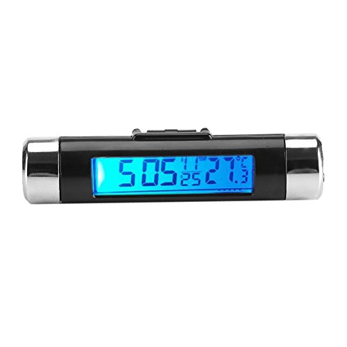 Smandy Pantalla LCD Digital Clip-on Reloj Termómetro Termómetro Medidor de Temperatura Automotriz Mini Reloj Monitor con Retroiluminación para Camión Coche(Luz de Fondo Azul)