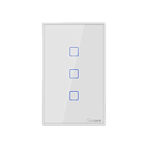 SONOFF T2US3C - Interruptor inteligente de luz con control RF inalámbrico WiFi de pared, interruptor de 3 canales para soluciones de automatización de la casa inteligente (blanco, 1 vía)