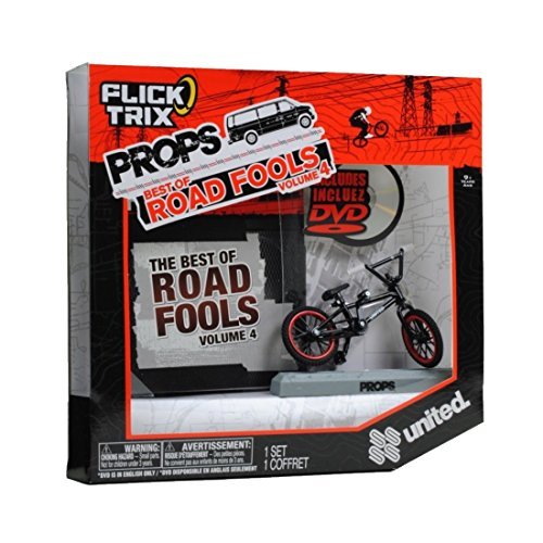 Spinmaster Flick Trix Fingerbike Real Bikes, Unreal Tricks BMX Bicycle Miniature Set - Black Color UNITED Bike with Display Base and DVD Props The Best of Road Fools Volume 4 by Flick Trix