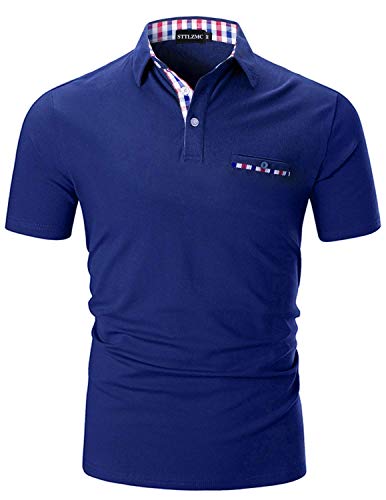 STTLZMC Casual Polo Hombre Mangas Corta Camisetas Deporte Algodón Clásico Plaid Cuello (3XL, Azul 1)