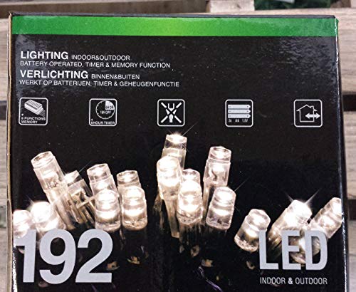 Style Home guirnalda 192 LED, longitud 14,4 m, 50 cm cable de alimentación de, 3 x pila AA para exteriores con temporizador 6 horas/18 horas y 8-funciones regulador de memoria en caja de cartón, luz blanca cálida AX8215230