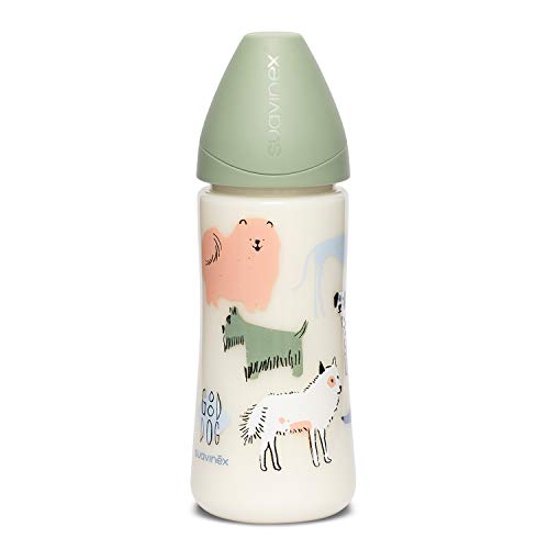 Suavinex 304819, Biberón Tetina Flujo Denso De Látex, Perritos Verde, 360 ml Suavinex 304819, Biberón Tetina Flujo Denso De Látex, Perritos Verde, 360 ml