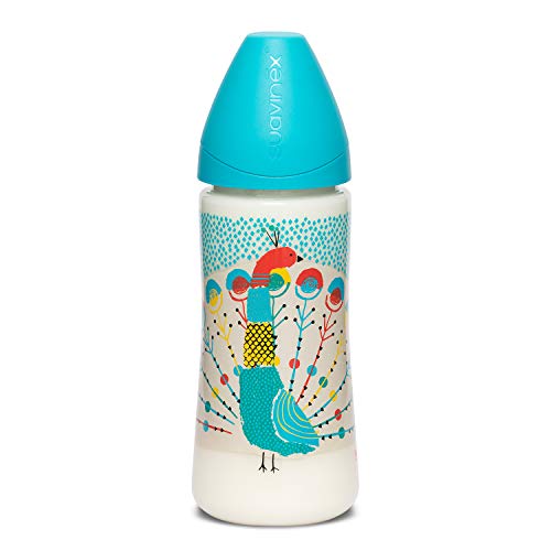 Suavinex - Biberón para bebés +4 meses. con tetina flujo Denso (para papillas) de silicona. color Pavo Real Azul, 360ml Suavinex - Biberón para bebés +4 meses. con tetina flujo Denso (para papillas) de silicona. color Pavo Real Azul, 360ml