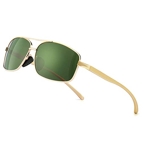 SUNGAIT Gafas de sol Hombre Polarizadas Retro Rectangulares metal Marc Oro/verde 2458