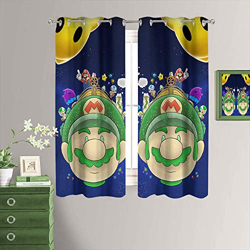 Super Mario Bros Cortinas opacas y cortinas para cocina, aisladas térmicamente, con ojales en la parte superior, paneles opacos para habitación de los niños, 106 x 150 cm