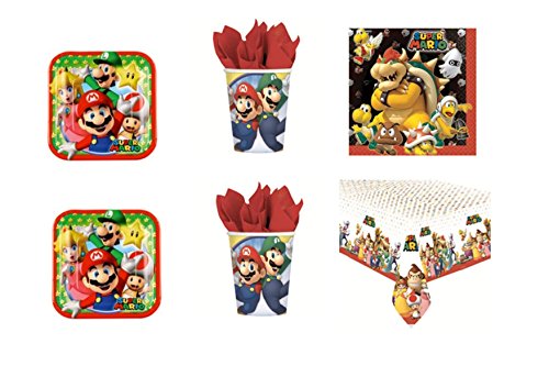 Super Mario Bros y Luigi Día – Kit N ° 9 cdc- (32 platos, 32 vasos, 40 servilletas, 1 mantel)