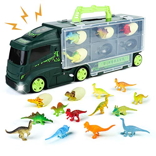 Symiu Dinosaurios Coches de Juguete Animales Juguetes Dinosaurio Coche Juguete con 12 Dinosaurios Juguetes y 6 Huevos de Dinosaurio Juegos Educativos Niños 4 5 6 3 Años (37cm * 9,4cm * 13,5 cm)