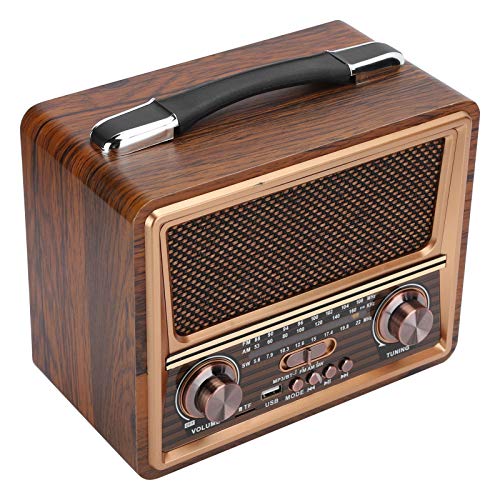 T osuny Radio Am FM SW Radio portátil, con Pilas, Radio Profesional con Caja de Madera Pura de 3 Bandas, Altavoz Bluetooth inalámbrico portátil de Madera Recargable(220 V)