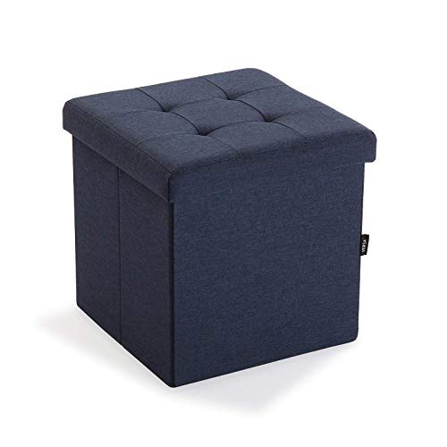takestop® Puf contenedor azul de fibra de lino y madera MDF estilo shabby 38 x 38 x 37,5 cm portaobjetos reposapiés casa oficina