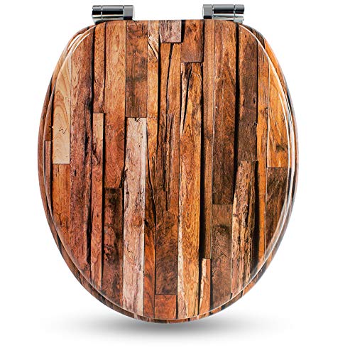 Tapa de WC con núcleo de madera con descenso automático de Sanfino, alta calidad y muchos motivos, asiento cómodo, montaje fácil con instrucciones incl. W1018C Industrial Wood