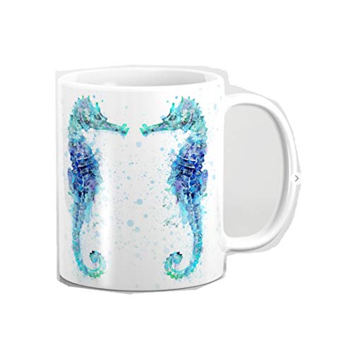 Taza de café con diseño de caballito de mar, diseño de caballito de mar, color azul turquesa