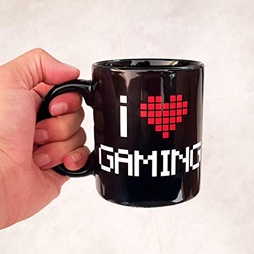 Taza mug I Love Gaming, 33 cl. Taza para desayunos de cerámica negra. Taza para Gamers