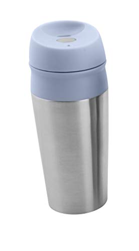Taza térmica de café para llevar, taza de té, taza térmica de acero inoxidable, vaso reutilizable, 450 ml, con botón de empuje., silicona plástico acero inoxidable, azul, Höhe: 21cm