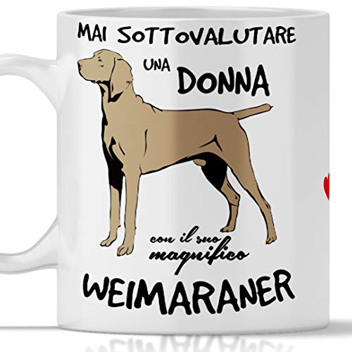 Taza Weimaraner para desayuno, té, tisana, café, capuchino. Gadget taza nunca subestimar una mujer con un perro Weimaraner. Idea de regalo original