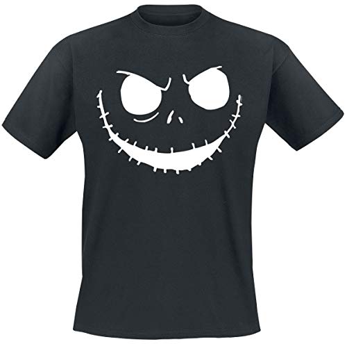 The Nightmare Before Christmas Pesadilla Antes De Navidad Jack Skellington - Face Hombre Camiseta Negro M, 100% algodón, Regular