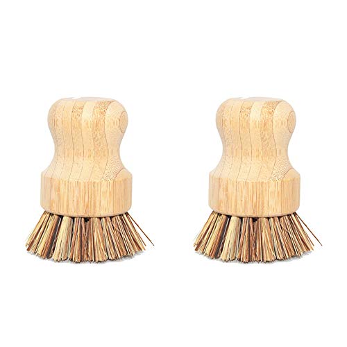 THETAG Juego de 2 cepillos redondos de bambú para lavar platos de madera con bambú natural, gris natural, madera